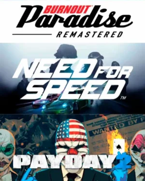 Portada o Cover de Juego Digital Burnout Paradise+NfS+PAYDAY 2